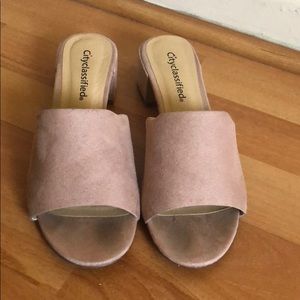 Pink Suede Open Toe Heels